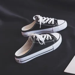 Lazy Half Slippers 2023 Spring New Trendy Shoes Korean Edition Heel less Vulcanized Shoes Canvas Shoes for Men and Women