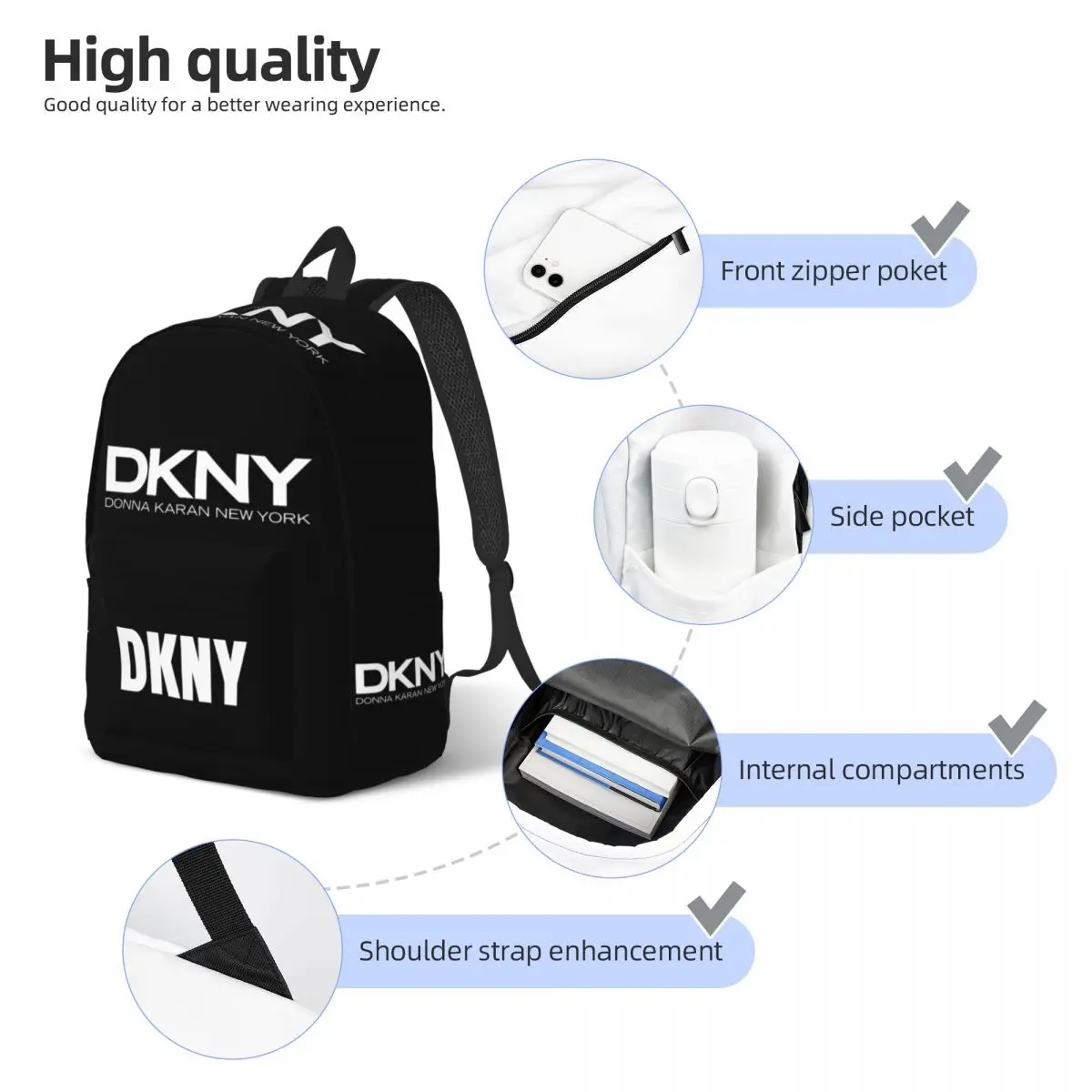 Fashion DKNYs Backpack for Men Women Teenage High School Work Daypack College Shoulder Bag Outdoor