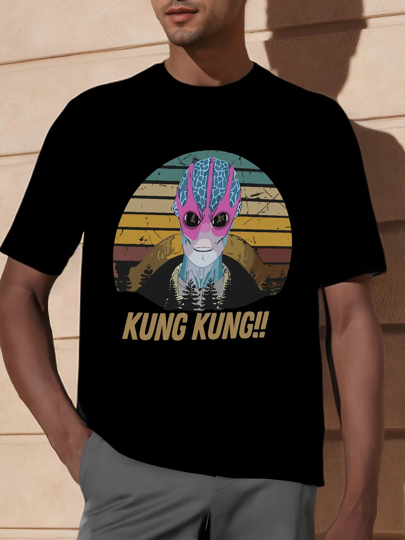 Мужская футболка с рисунком Resident Alien — кунг PG2V54 Фу! Дизайн, дышащая хлопчатобумажная ткань, повседневный спортивный стиль, короткий рукав, черный Мужская футболка с рисунком Resident Alien — кунг PG2V54 Фу! Дизайн, дышащая хлопчатобумажная ткань, повседневный спортивный стиль, короткий рукав, черный