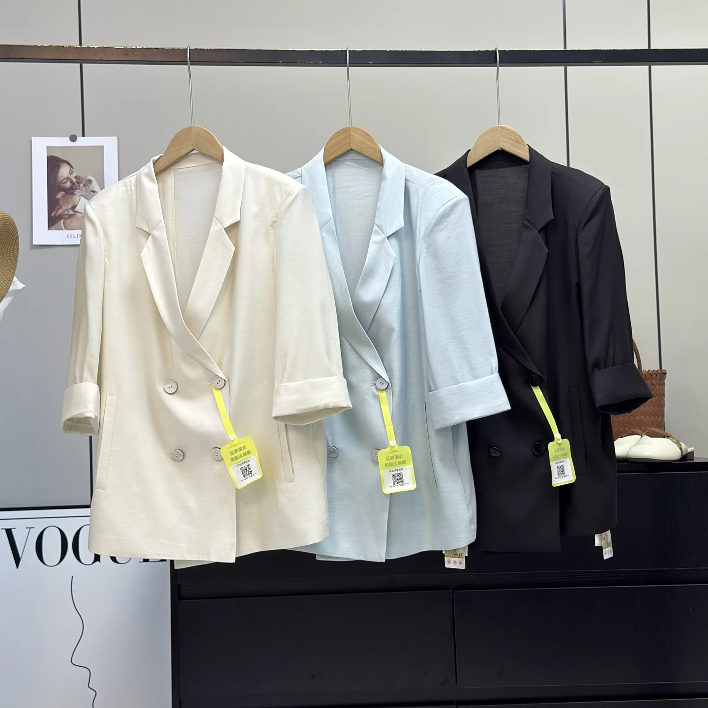 

Summer Thin Wool Cool Feeling Seven Sve OL Luxury White Collar Office Casual Suit Women's Jaet Commute Sle Loose Fit