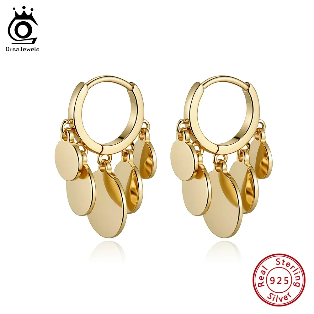 

ORSA JEWELS Блестящие серебряные круглые серьги с блестками S925 для женщин, простые вечерние женские серьги-кольца, ювелирные изделия, подарок GAN13