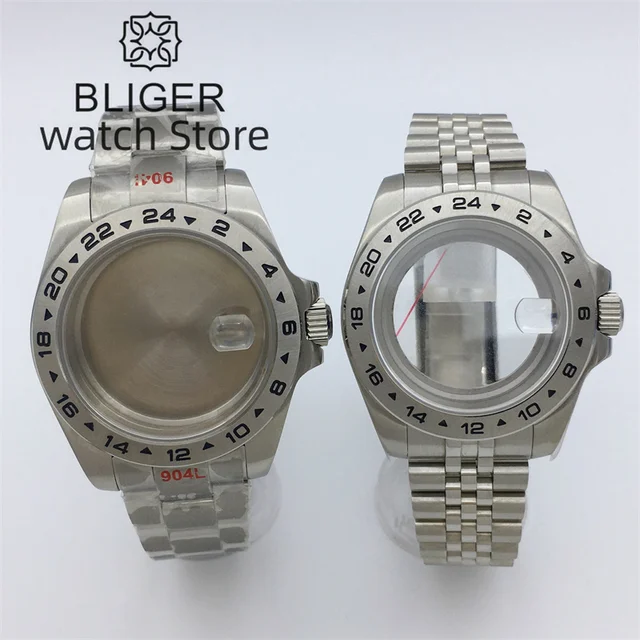 BLIGER 40mm /43mm Explore 2 Case Solid bezel Sapphire Glass pasuje do mechanizmu NH34 NH35 NH36 ETA2824 PT5000 Miyota DG2813 3804