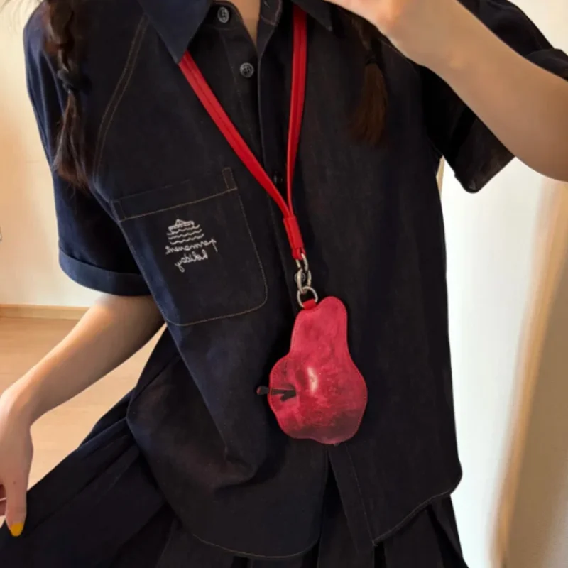 Cute Red Apple-shaped Card Holder Creative Realistic Fruit Pendant Card Holder With Lanyard Fashion Accessories Keychain