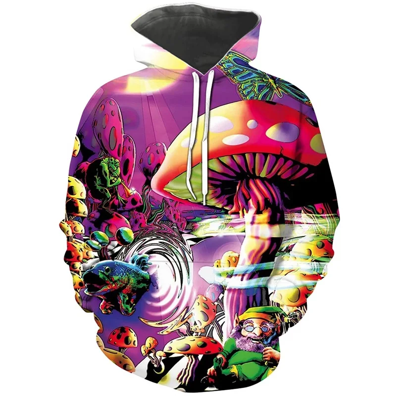 Colorful Magic Mushroom Hoodie For Men Women 3D Printing Abstract Pattern Pullovers Sweatshirt Casual Long Sleeve Men Hoodies