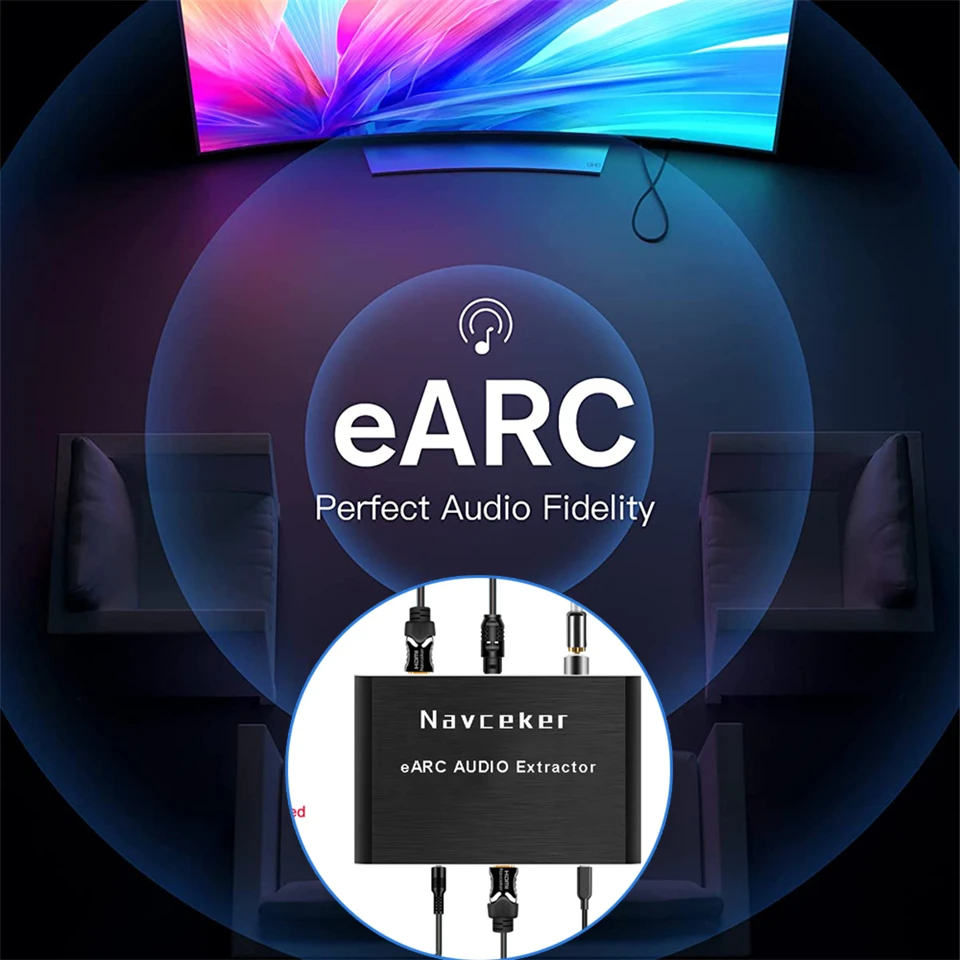 Navceker 192khz hdmi-compatível áudio earc extrator 7.1ch atmos earc tv projetor hdmi apenas toslink conversor coaxial adaptador