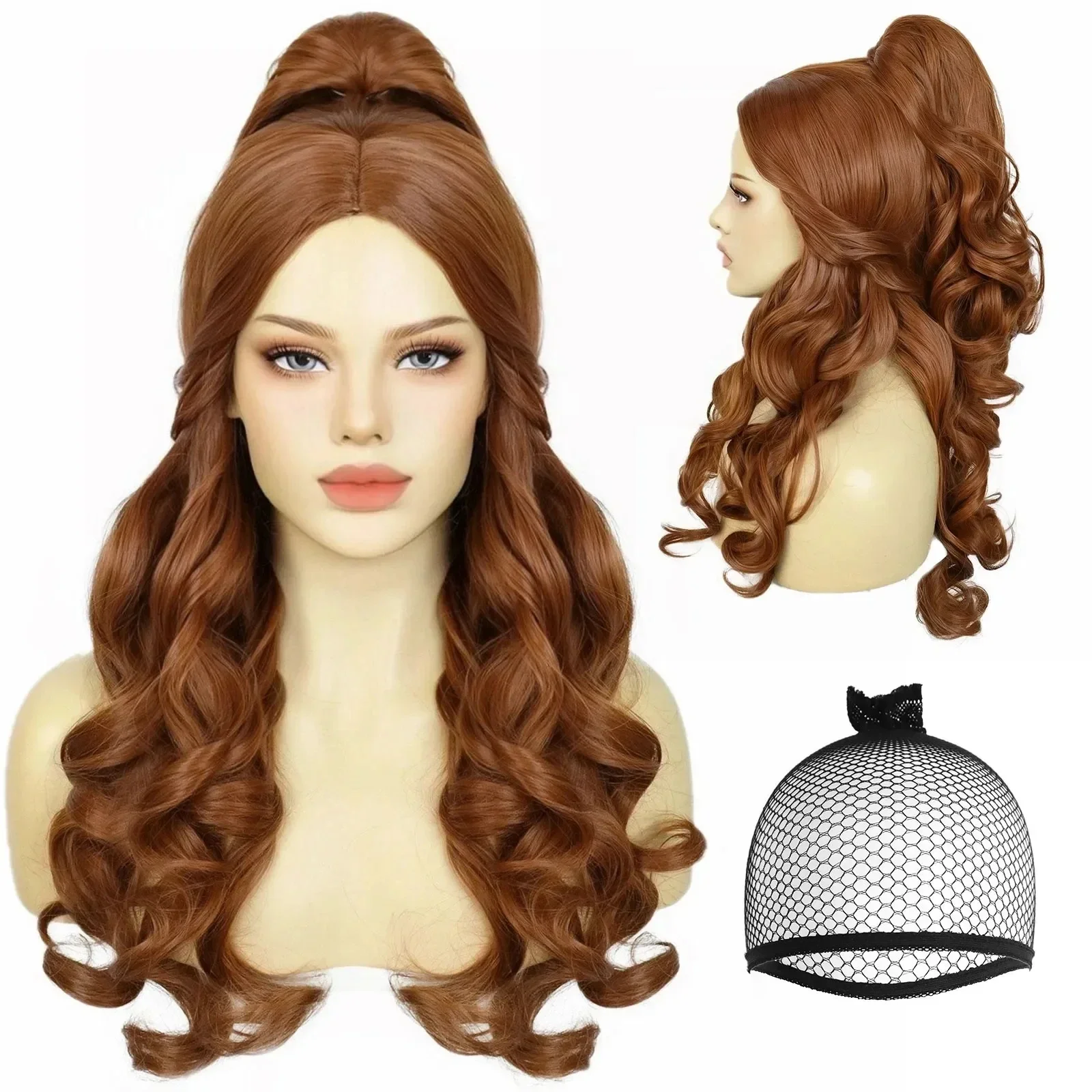 

Halloween women Cosplay Wig Ponytail Curly Auburn Brown Belle Princess Cosplay Costume Wig For Halloween Christmas Thanksgiving