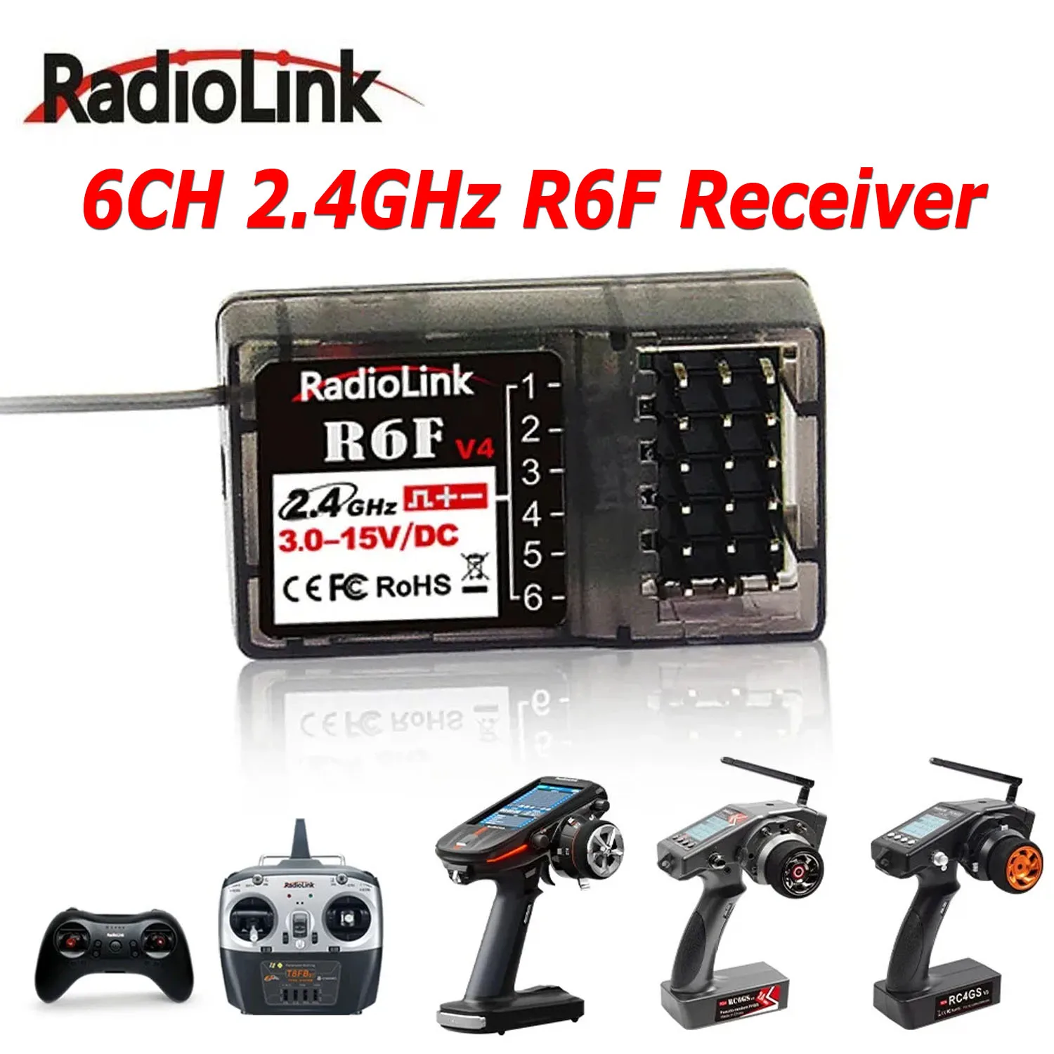 Radiolink RC Receiver R6FG 6 Channel 2.4G HV Servo RX with Gyro Long Range Control for RC Car Boat Transmitter RC4GS V2/RC6GS V2