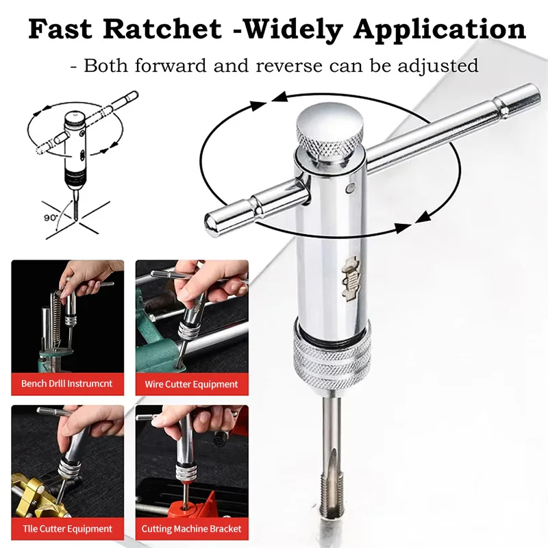 Adjustable M3-M8 T-Handle Ratchet Tap Holder Wrench Tap Wrench Drill Set Hand Tapping Tools Screw Thread Tap Drill Bit view 4