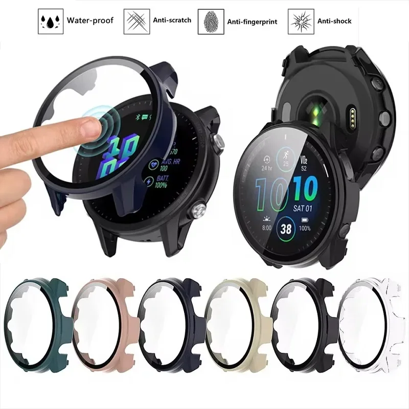 Custodia in vetro temperato per Garmin Forerunner 165, 965, 955, 255, protezione per lo schermo e cover protettiva per Garmin 265, 265S, 255S.