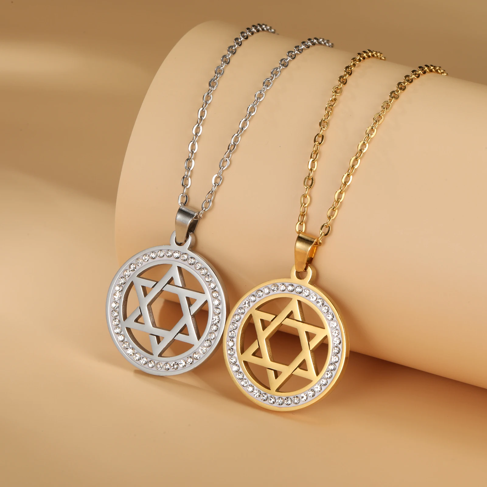 Zircon Star of David Choker Necklace for Women Gold Color Stainless Steel Neck Chain Hexagram Israel Jewish Judaism Jewelry