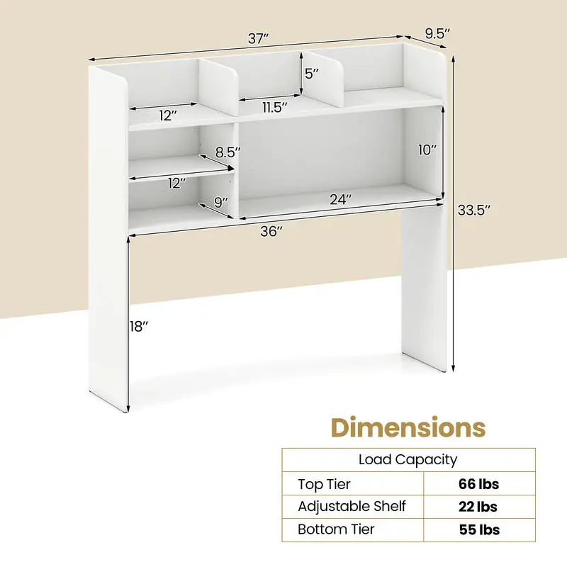 

Desktop Bookshelf Countertop Storage Hutch with 6 Shelves-White