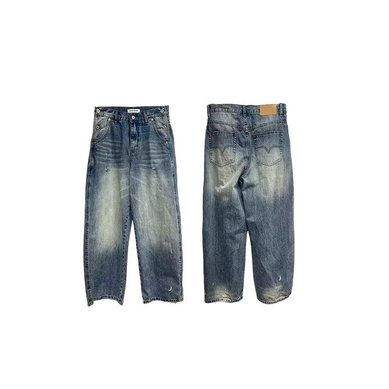 Benuynffy Street Multiple Button Straight Leg Jeans Women 2026 Summer New Vintage Mid Waisted Female Loose Ripped Wide Leg Pants