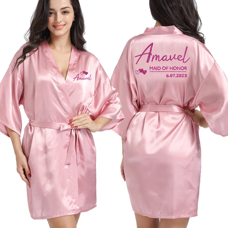 Aangepaste logo bruiloft datum naam badjas kunstzijde bruids gewaad bruid bruidsmeisje bruiloft gewaden vrouw Bachelorette Preparewear