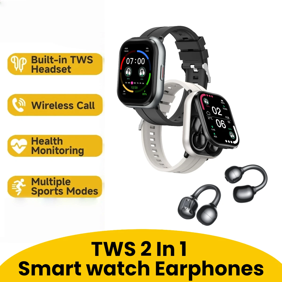 

2 In 1 TWS Smart Watch 2025 Android Gift Bluetooth Call Smartwatch Touch Dial Music Fitness Tracker Sports Watches + Earphone