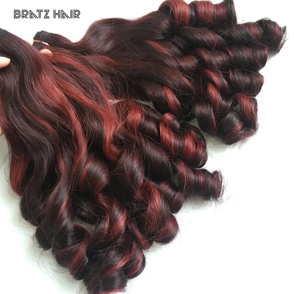 نطاط الأحمر تسليط الضوء على Funmi مجعد لا ذرف متشابكة إغلاق أمامي لصنع شعر مستعار سوبر مزدوج مسحوب 100 جرام تسليط الضوء على حزم