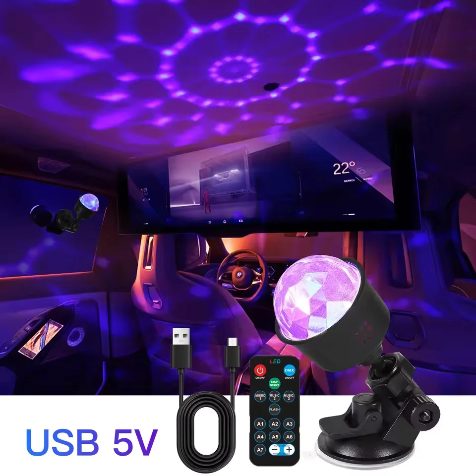 LED Disco Ball Light RGB Sound Activated with Remote Control Rotating DJ Stage Lamp For Home Car Party Club Christmas Decoration