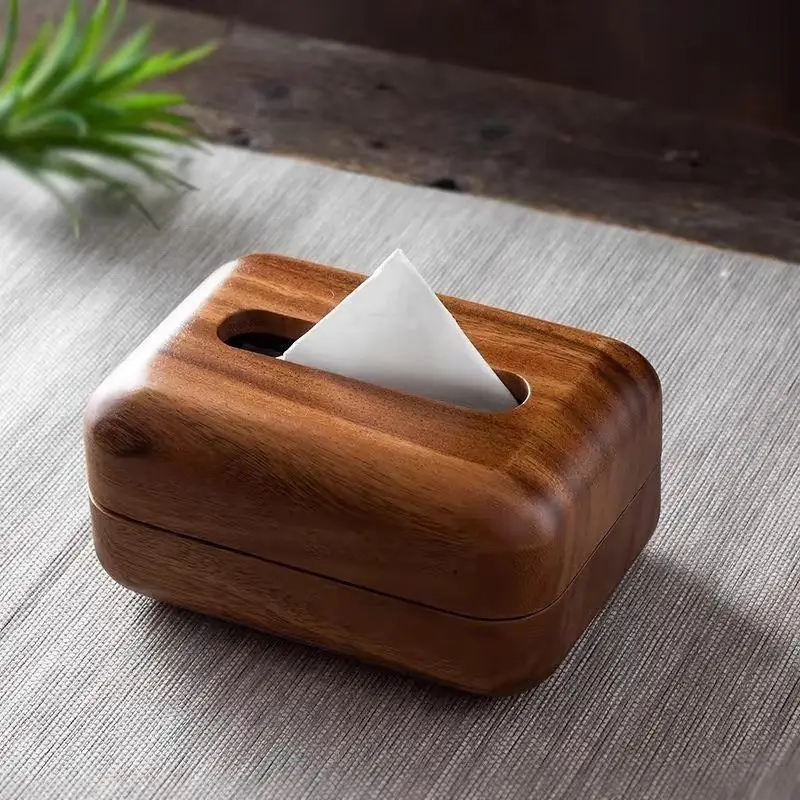 Vintage Style Wood Tissue Box Desktop Tissue Case Office Bedside Table Decoration Storage Box Kitchens Accessories