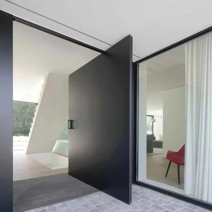 Luxury Anti Theft Modern Exterior Wooden Pivot Front Door Villa Modern Residential Iron Metal