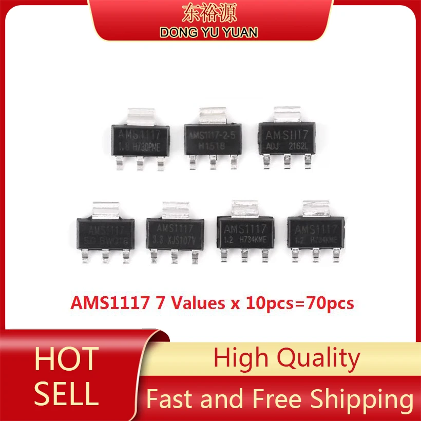 70pcs = 7 Kinds *10pcs AMS1117-5.0V AMS1117-3.3V AMS1117-2.5V AMS1117-1.8V AMS1117-1.5V AMS1117-1.2V AMS1117 Kit AMS1117-ADJ