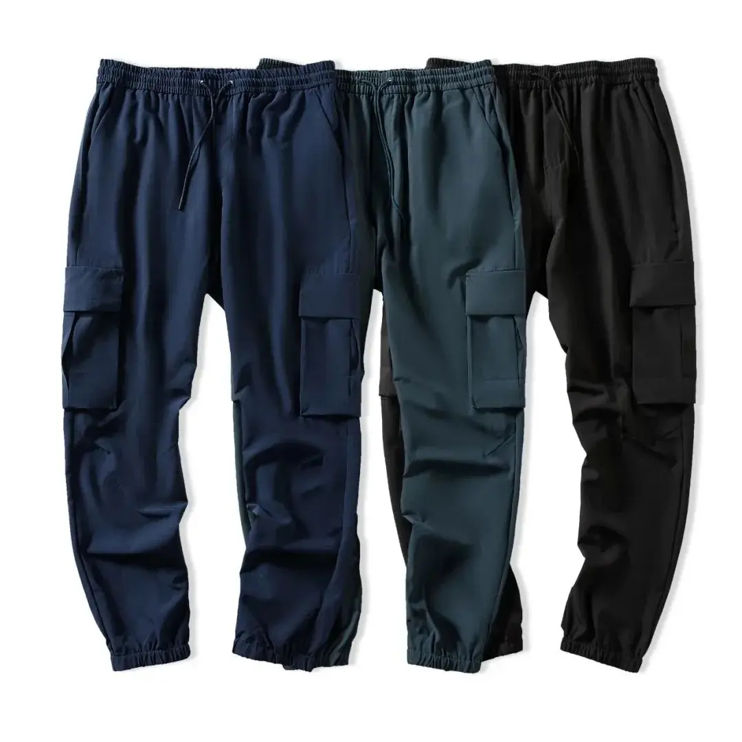 

Men's Spring Summer Lightweight Elastic Breathable Casual Pants Straight Leg Workwear Trousers Trendy Dstring Cargo