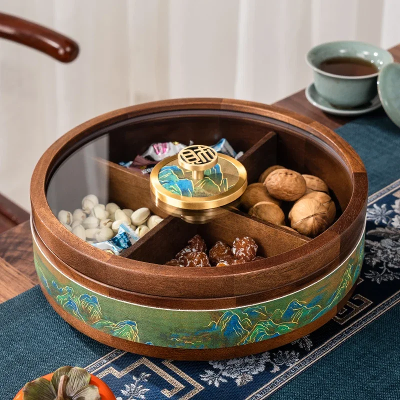 Solid wood compartmentalized dried fruit box, home living room, fruit plate, light luxury, high-end New Year's candy