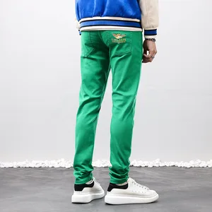 Denim jeans işlemeli erkek modası, streetwear slim fit, pembe, yeşil, elastik, pantolon, punk rock, hip-hop, moda skinny jeans yeşil erkeklerin en büyük satışlarından 12'si - №9