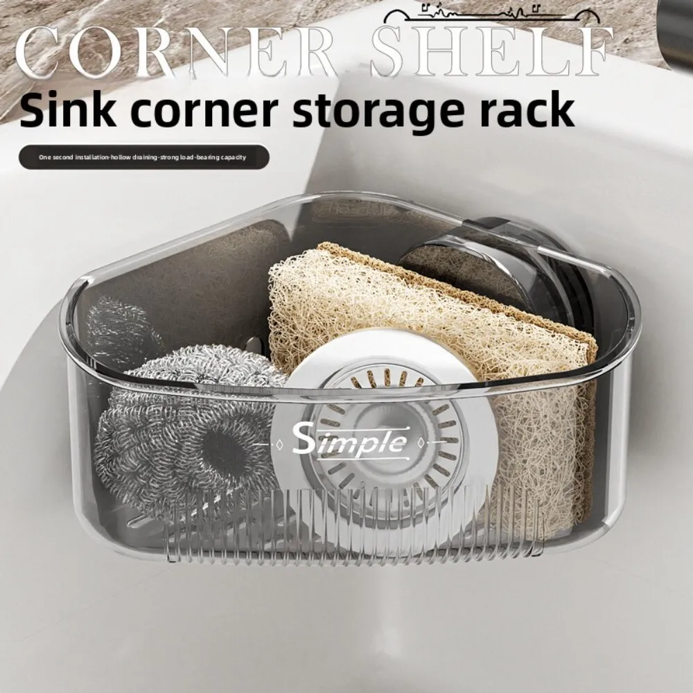 

Corner Storage Kitchen Sink Rack Multifunctional No Drill Suction Cup Triangle Draining Basket for Dishes and Utensils