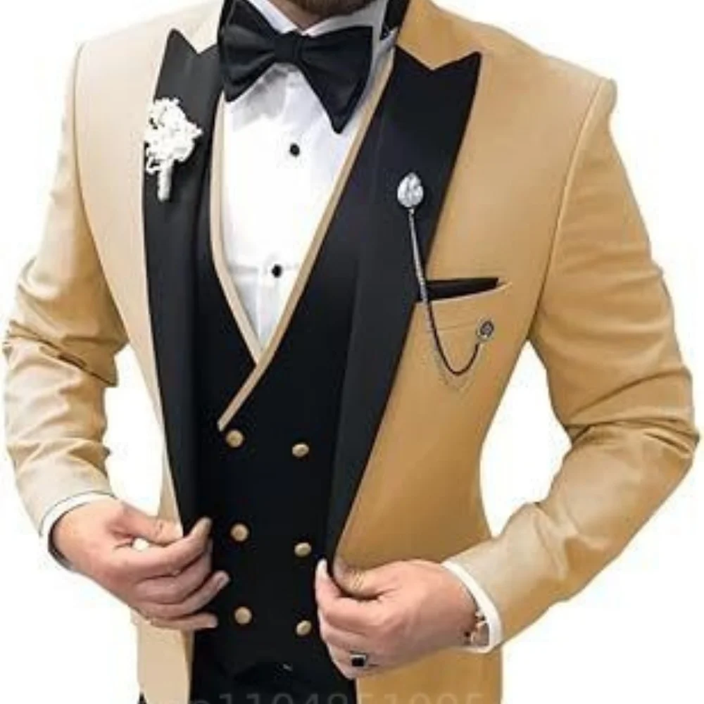 Abiti da sposa da uomo in 3 pezzi con risvolto a punta doppio petto giacca da smoking gilet pantaloni sposo business fashion party set