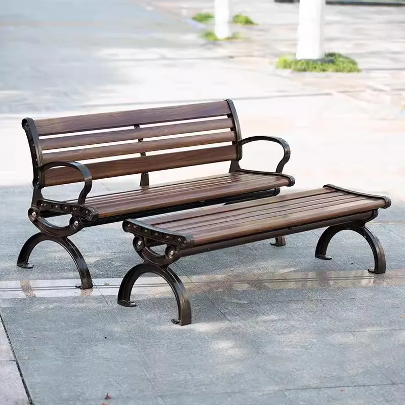 

Outdoor Leisure Park Chair With Antiseptic Wood And Zinc-Aluminum Alloy Seat Street Bench Made Of Metal And Steel For Patio