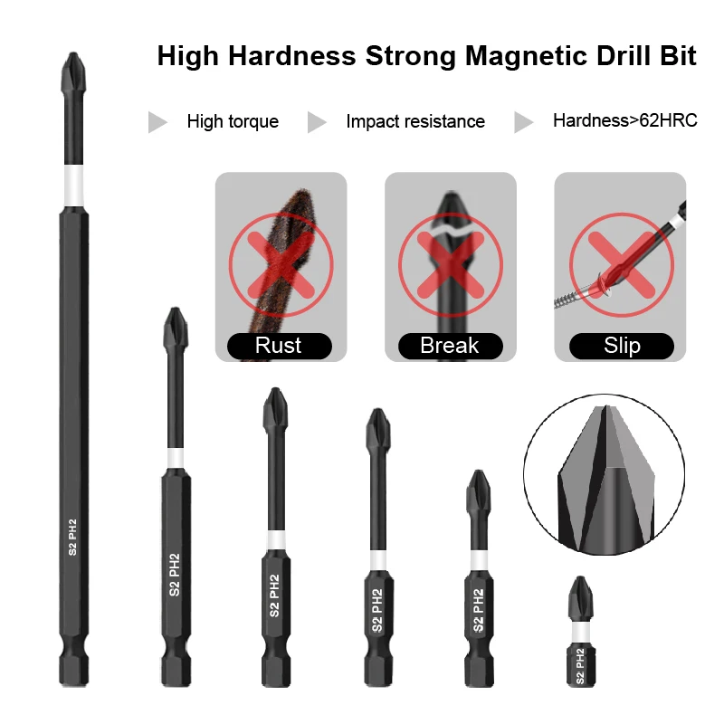 6pc/12pc magnetic anti slip cross screwdriver head S2 alloy steel Hex Shank impact drill bit wind batch electric tool accessory