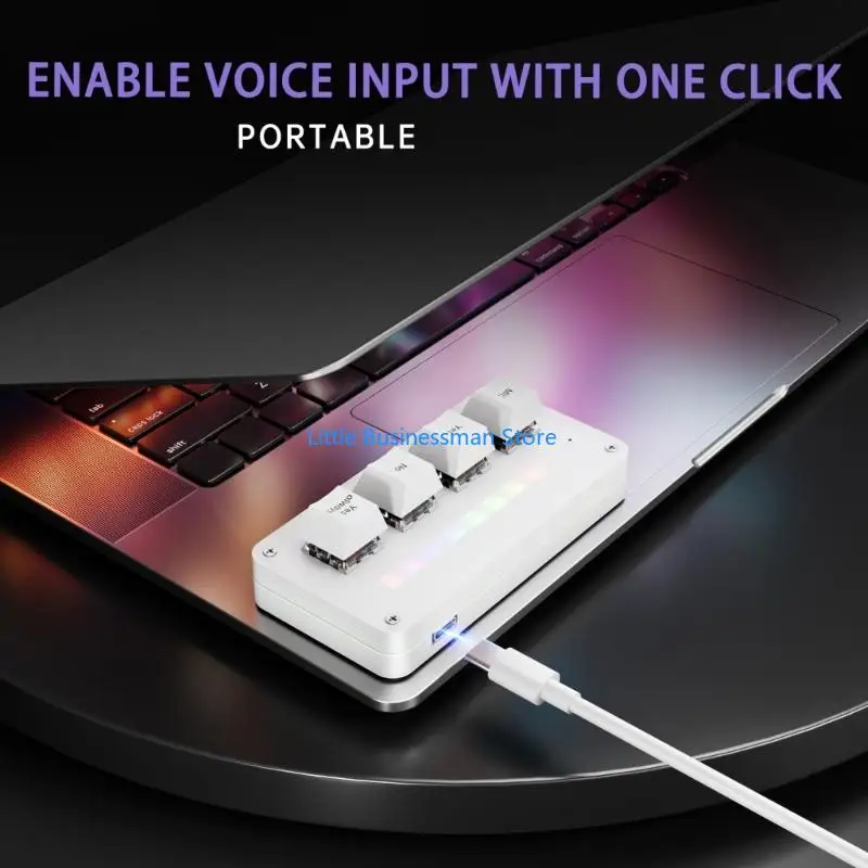 Programmable 4 Button Keypad with Light Bar, Cable Link and Wireless Desktop Voice Input Keyboard for Dictation and Command M76A