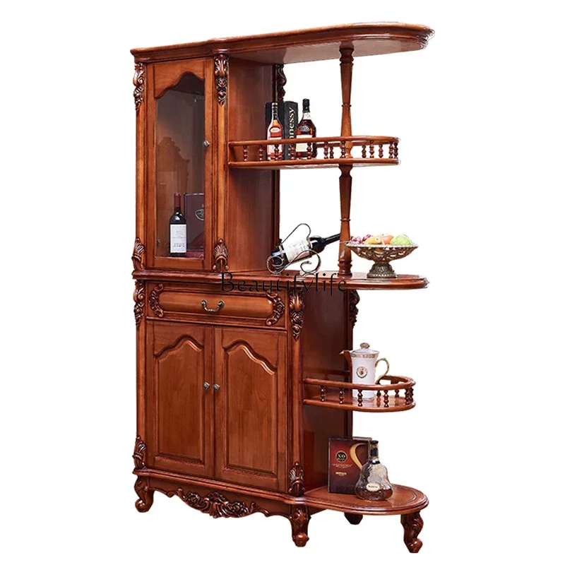

44American all-solid wood entrance partition cabinet European wine rack double-sided wine cabinet