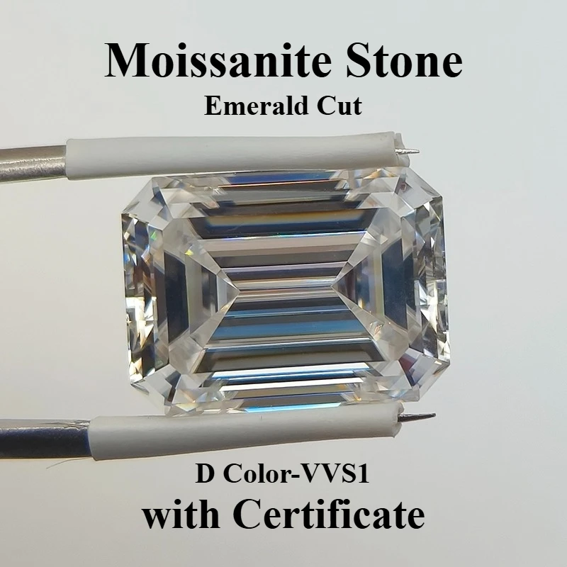 Moissanite Stone Emerald Cut D Color VVS1 Lab Grown Gemstone for DIY Charms Jewelry Making Pass Diamond Tester with Certificate