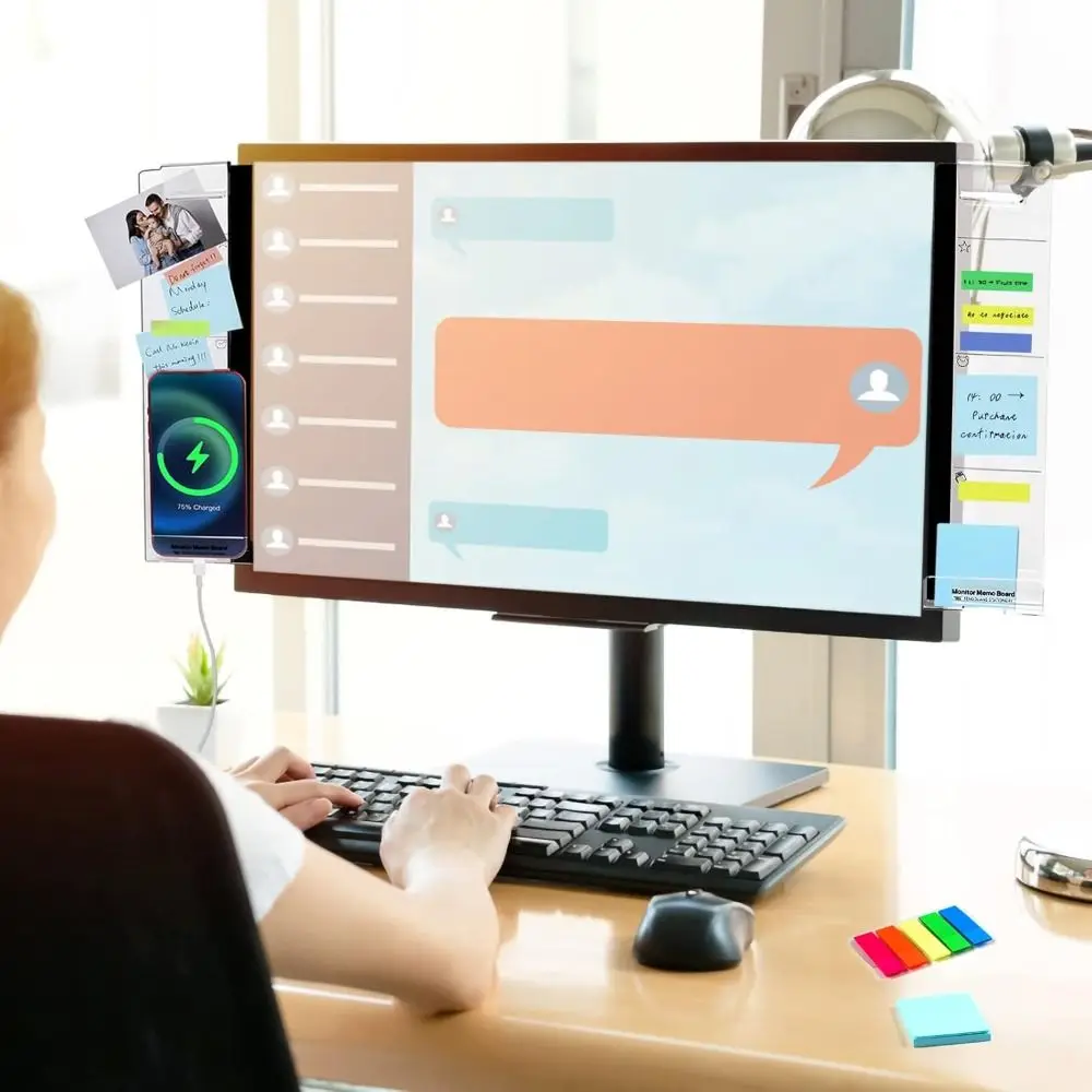 Transparent Monitor Memo Board Acrylic Self-adhesive Display Message Board Multi-functional Computer Sticky Note Office Supplies