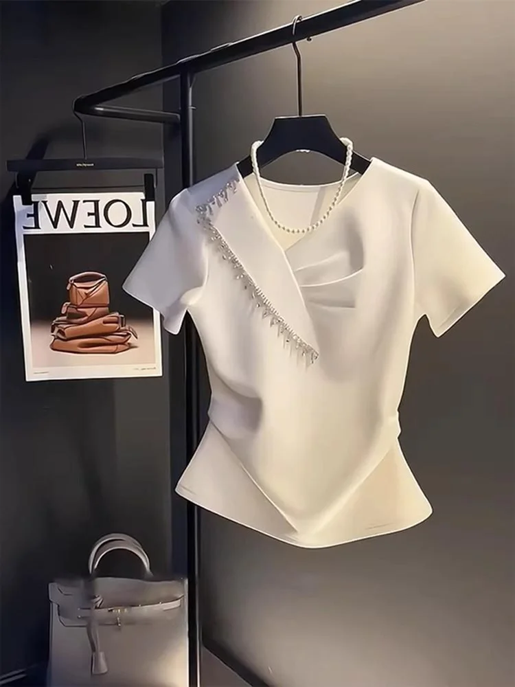 

Sli ort Sve T-irt Women's Sexy White Top Faionable Design Summer New Arrival Moisture ng V-Ne Slim Fit