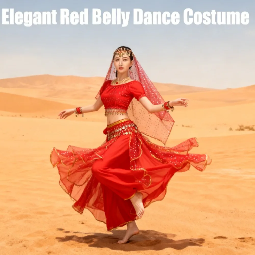 زي رقص بوليوود للسيدات طقم ملابس رقص شرقي هندي 2/3/4 قطعة مع بلوزة سباركلي وتنورة لأداء المسرح #1