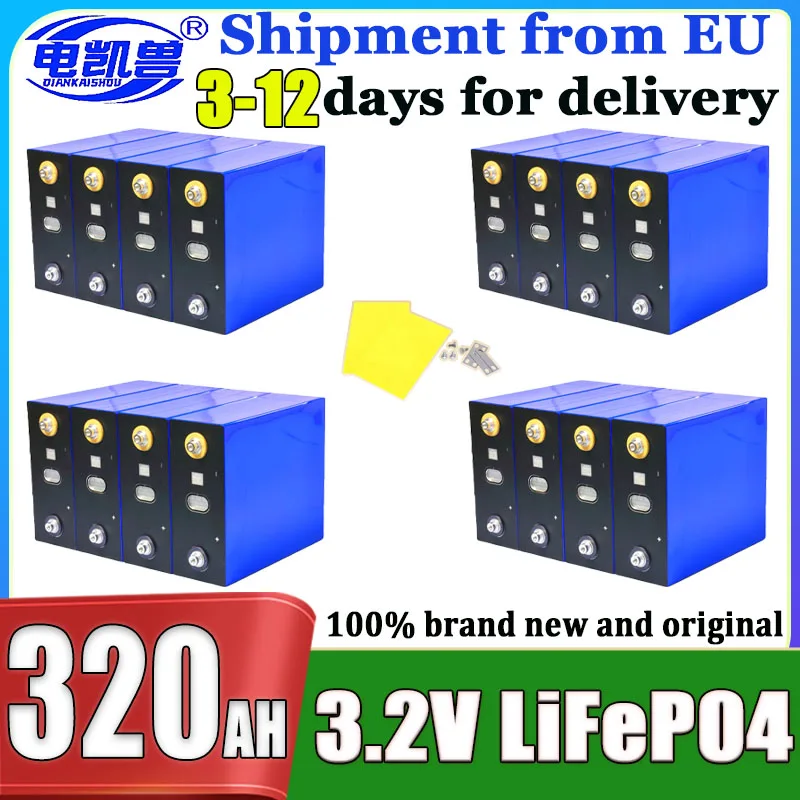 4-32pcs new 320ah 340ah Lifepo4 Grade A battery 3.2V DIY 12V 24V 48V high power 10000 cycles Marine solar rechargeable battery
