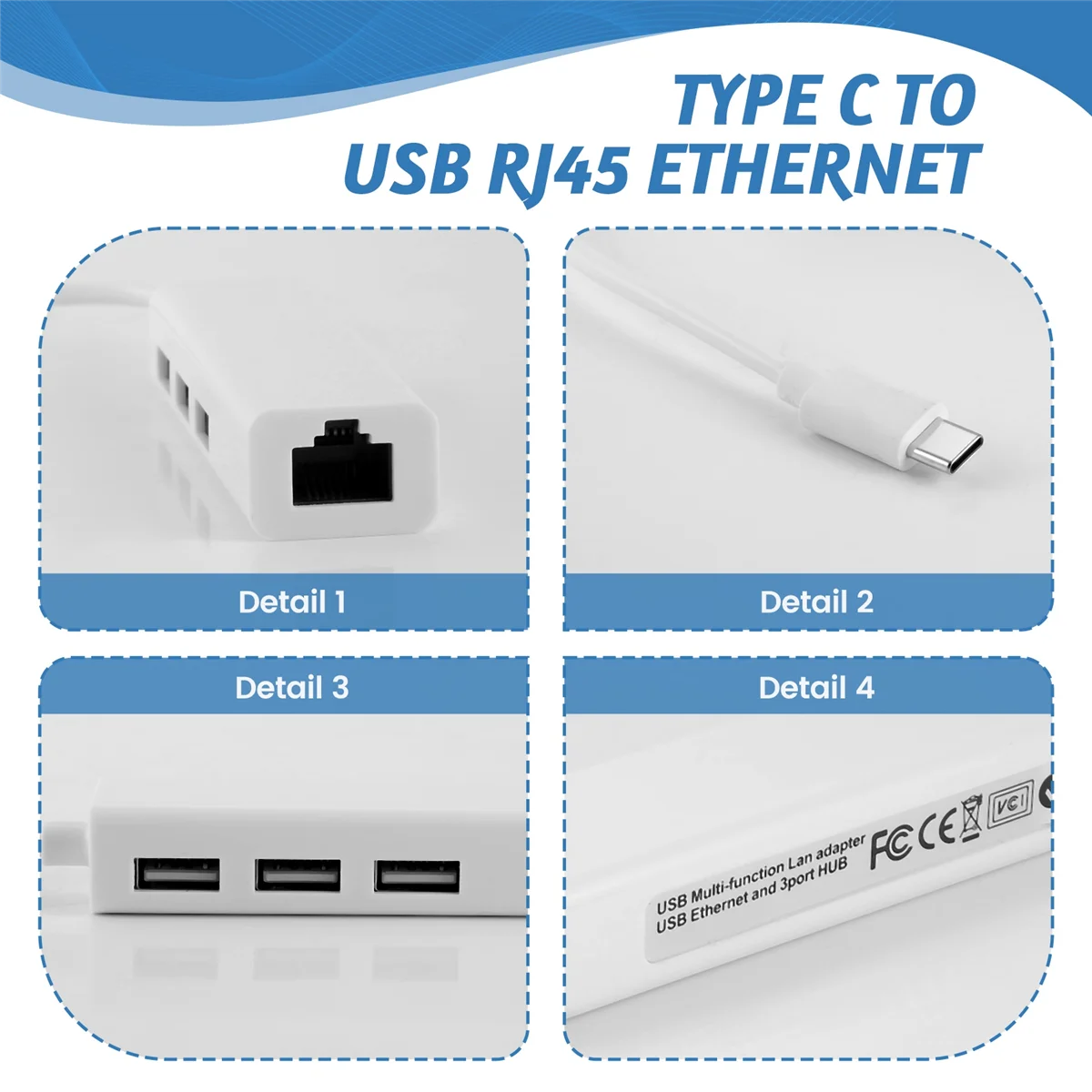 T85C USB-C USB 3.1 Type C To USB RJ45 Ethernet Lan Adapter Hub Cable for PC