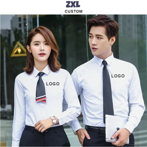 Camisa profissional de alta qualidade, algodão de negócios, manga longa, logotipo personalizado, bordado, sarja fina, uniforme de trabalho