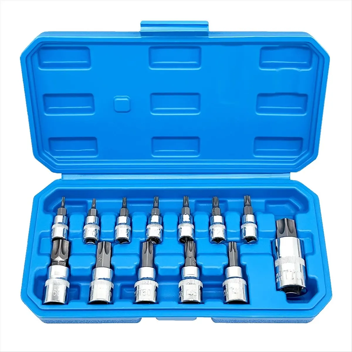 ABUA 13Pcs Star Torx Bit Socket Set T8-T70 H2-H14, Sockets 1/4Inch,3/8Inch & 1/2Inch Drive for Hand Use Work