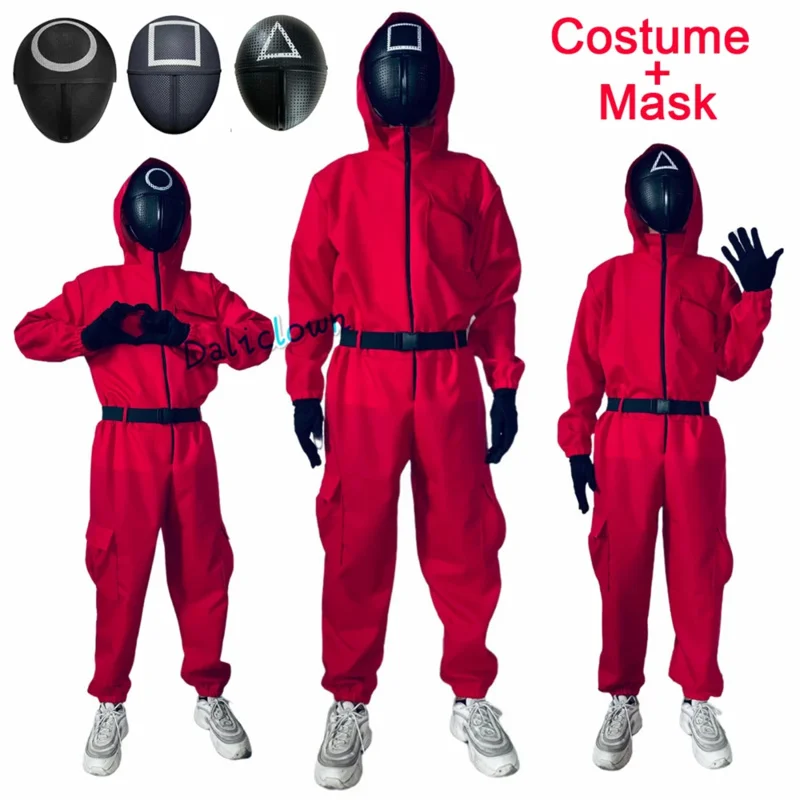 2025 New Kids Anime Game Costume Cosplay Jumpsuit Round Six Vip Square Circle Triangle Helmet Mask Halloween Party Chri ❤ ❤ $zz