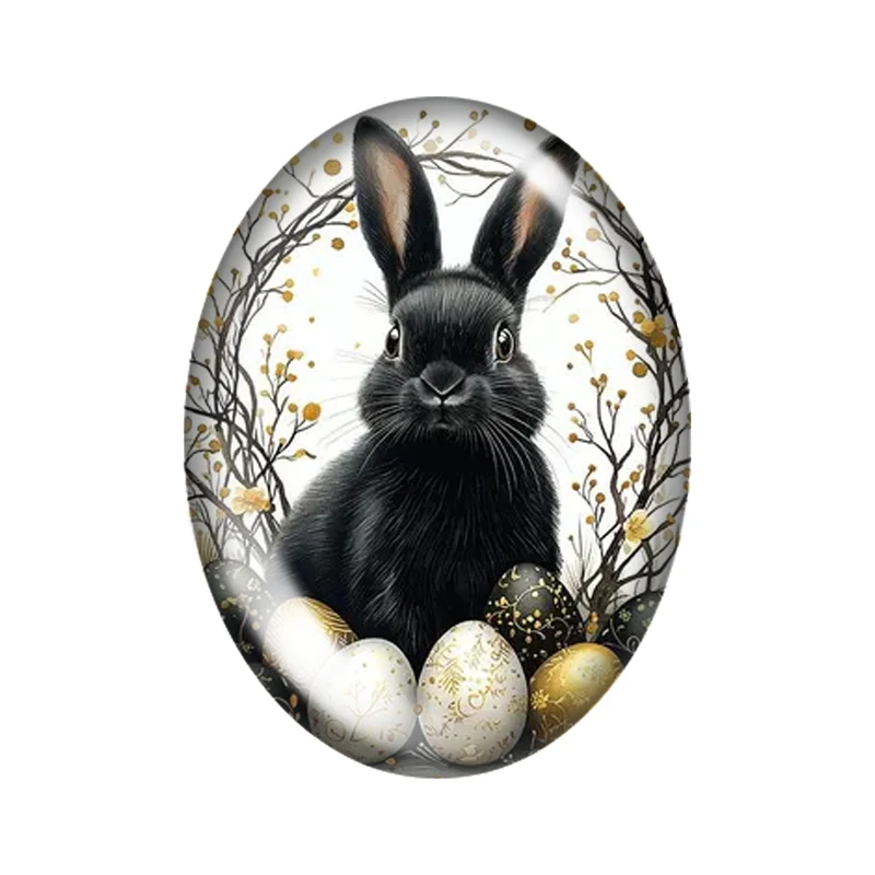 Conejo de Pascua negro de acuarela, 10 Uds., 13x1 8mm/18x2 5mm/30x40mm, foto ovalada, cabujón de cristal, demostración, parte posterior plana, hallazgos