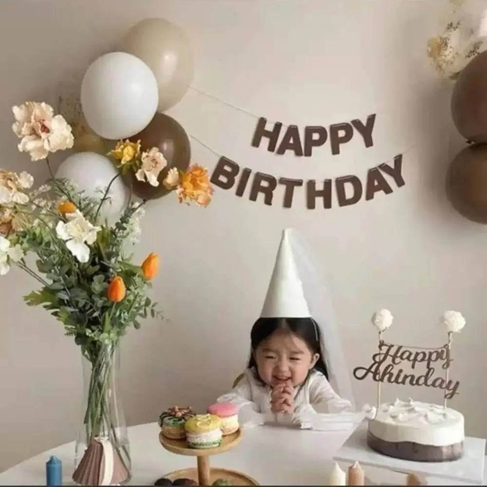 Happy Birthday Felt Birthday Banner Felt Digital Baby Shower Hanging Flag Photo Booth Props Garland Pull Flags Pulling Flower