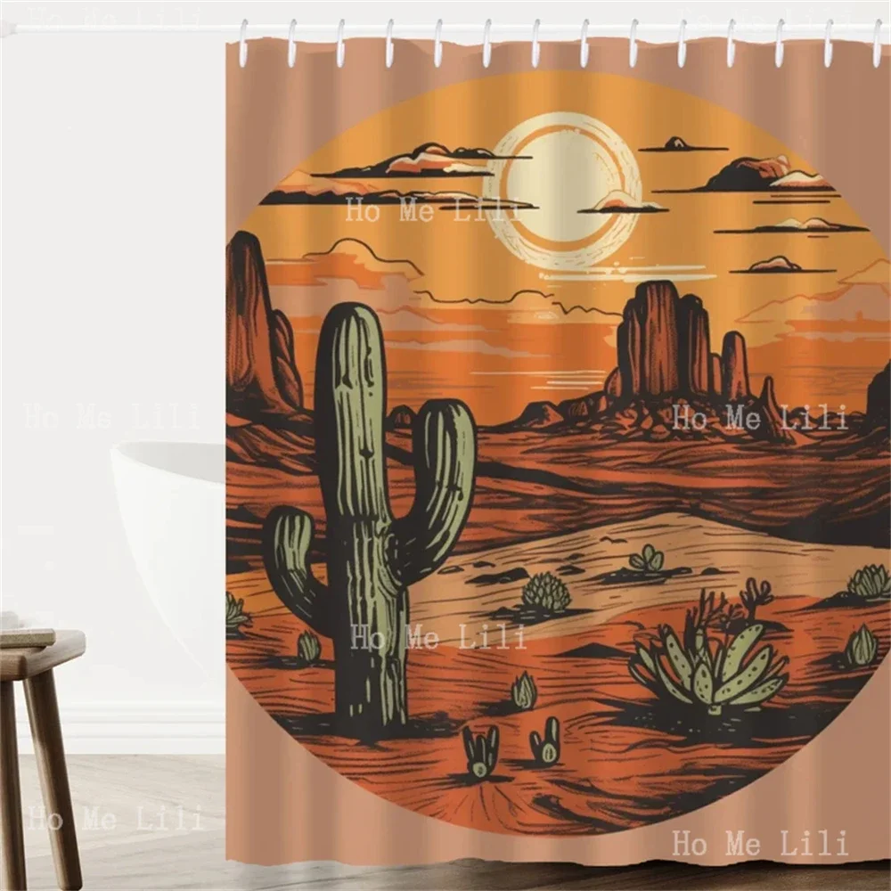 Cowboy Sunset Cactus Shower Curtain Western Bathroom Decor