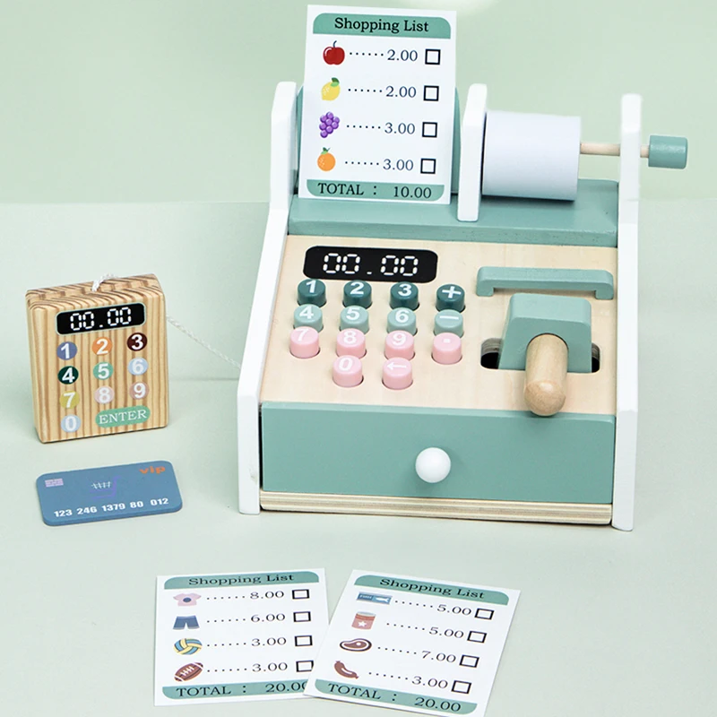 Kids' Wooden Supermarket Cash Register Toy 4