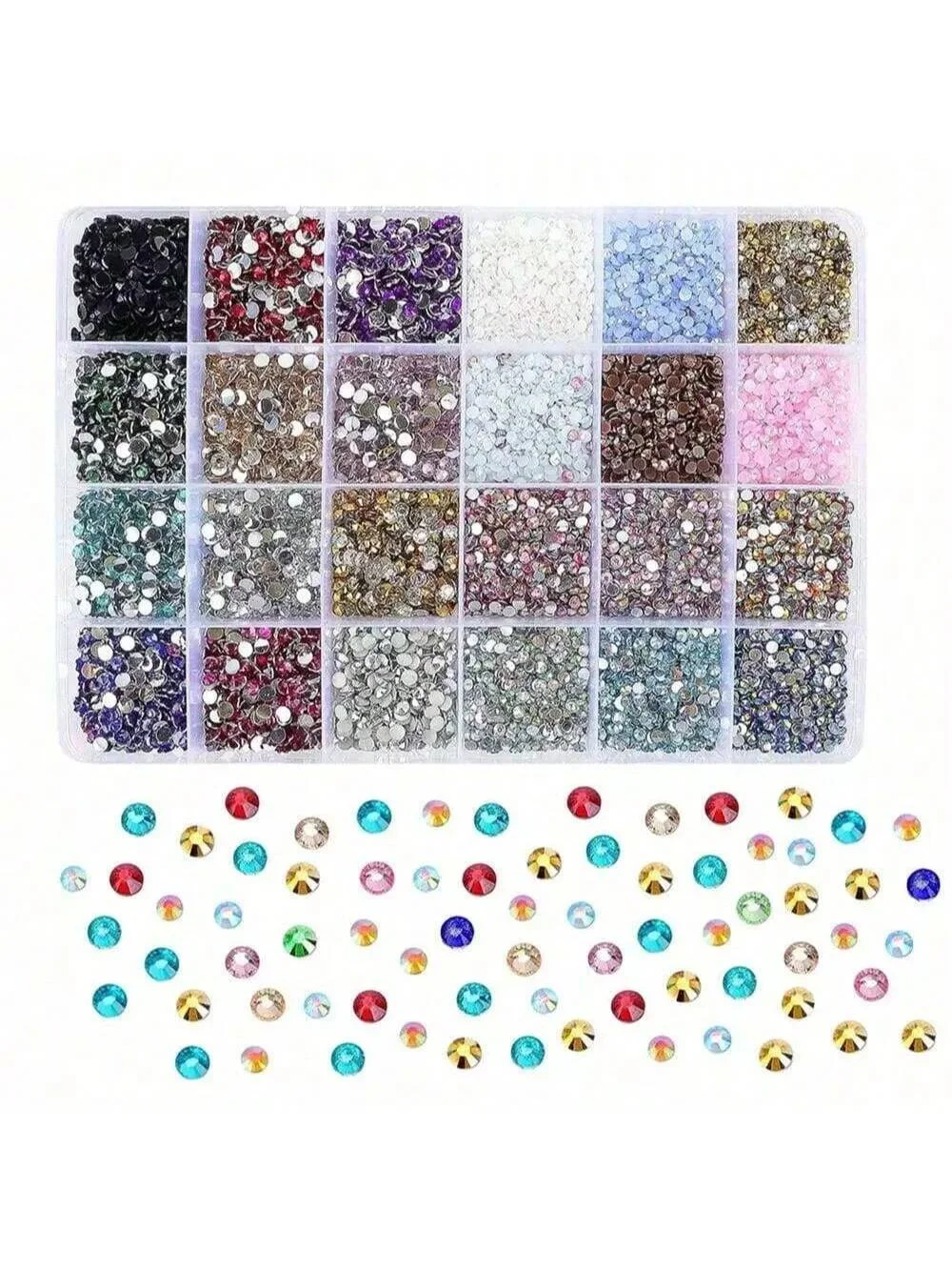 صندوق تخزين شبكي 3 مم 24 من الراتنج الملون بحجر الراين المسطح مناسب لتزيين فن الأظافر والملابس والأكواب بنفسك #3