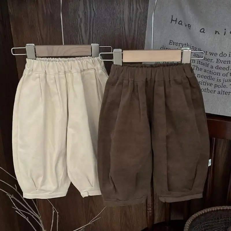 2025 Autumn New Baby Casual Pants Solid Girls Loose Lantern Pants Cotton Infant Toddler Boys Corduroy Trousers Children Clothes