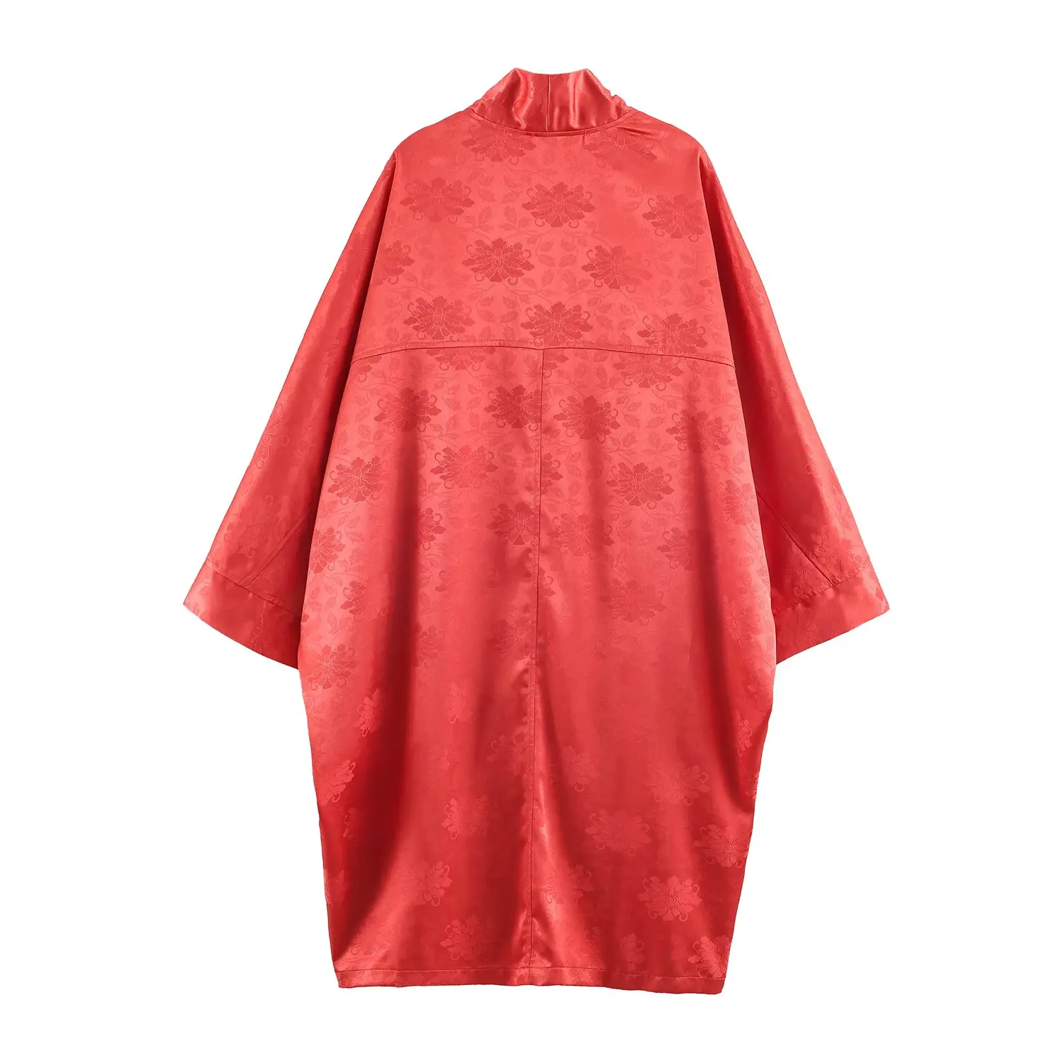 Guobioziy Women's Coat 2026 Fall New Arrival Red Jacquard Long-Sleeve Loose Lightweight Long Coat Elegant and Stylish