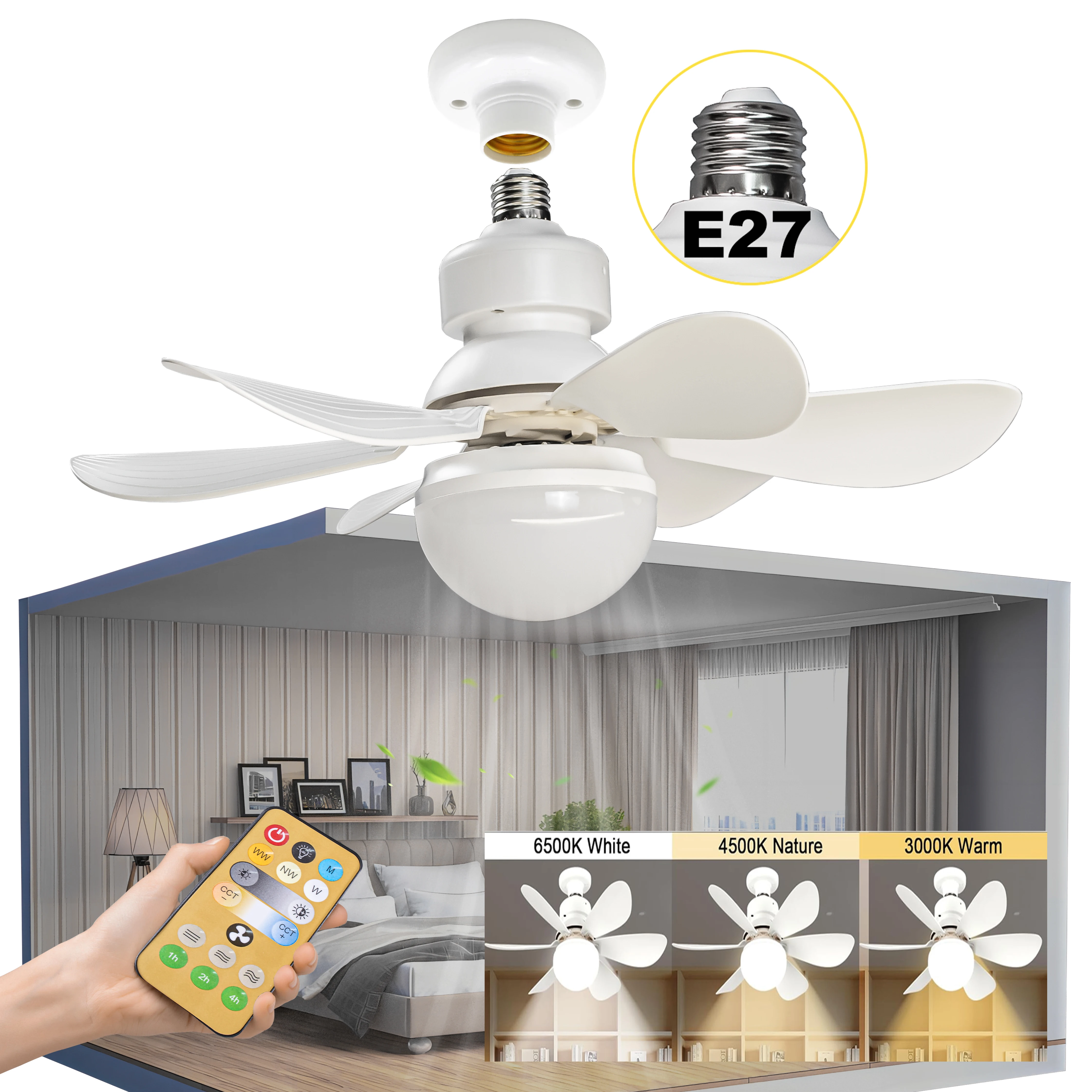 40W LED Ceiling Fan With Light And Control E27 Safety Removable Socket Fan Light Silence For Room Home Living Room Lighting