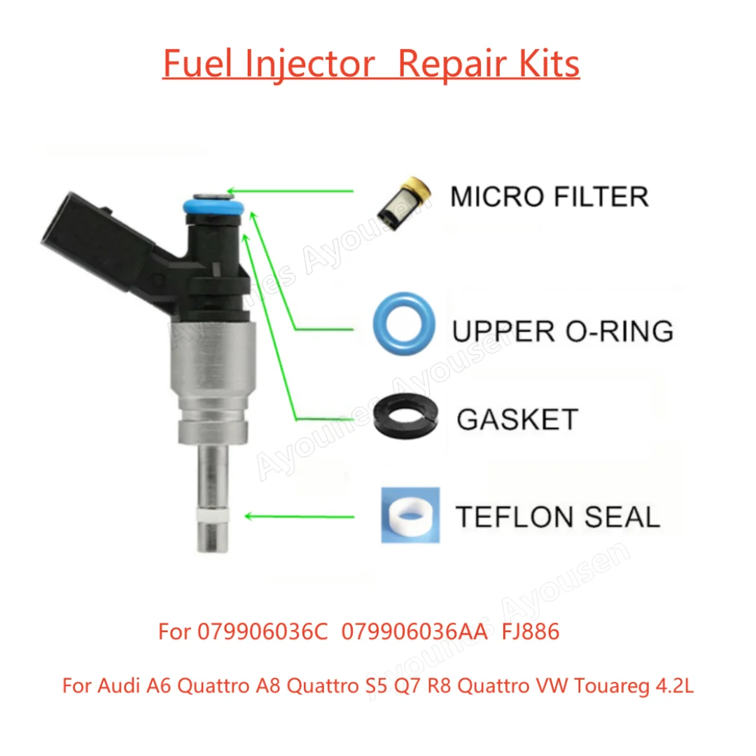 

Free Shipping 4 Sets GDI Fuel Injector Repair Kits for Audi S6 B7 8E R8 S5 Q7 A6 Quattro A8 Quattro VW Touareg 4.2L (AY-RKG913)